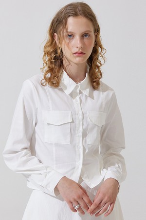 Cargo pocket crop long shirts - white