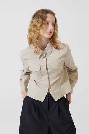 Cargo pocket crop long shirts - natural