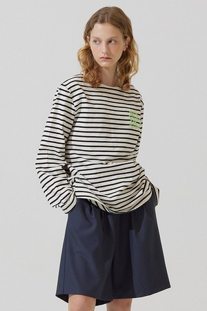 AD&heart embroidery stripe t shirts - mint