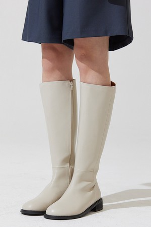 Emel leather round long boots - ivory