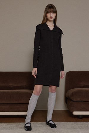 Wide sailor collar golgi mini dress - black