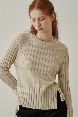 Natty slit side ribbon knit - beige