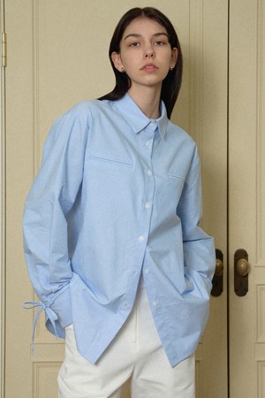 Sleeve ribbon lip pocket shirts - blue