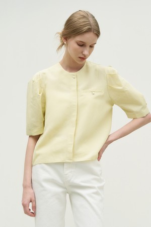 Lip pocket puff sleeve blouse - yellow