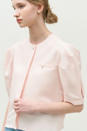 Lip pocket puff sleeve blouse - pink