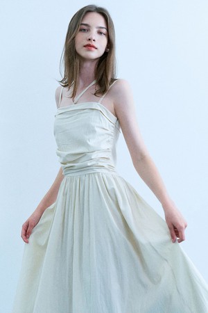 [70차 리오더] Jelli shirring choker long dress - ivory