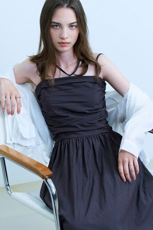 Jelli shirring choker long dress - charcoal