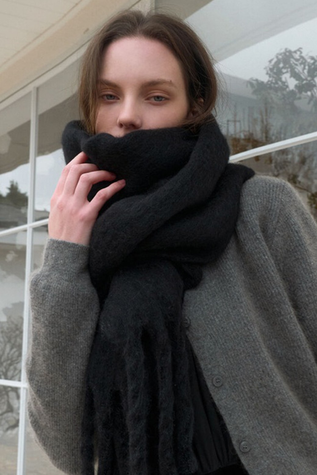 ★ADAUL★ Wool long wide muffler black ADAUL] 울 롱 와이드 머플러 - 8컬러