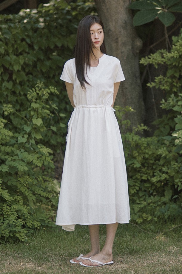 ADAUL - 반소매 원피스 - Two way string long dress - white