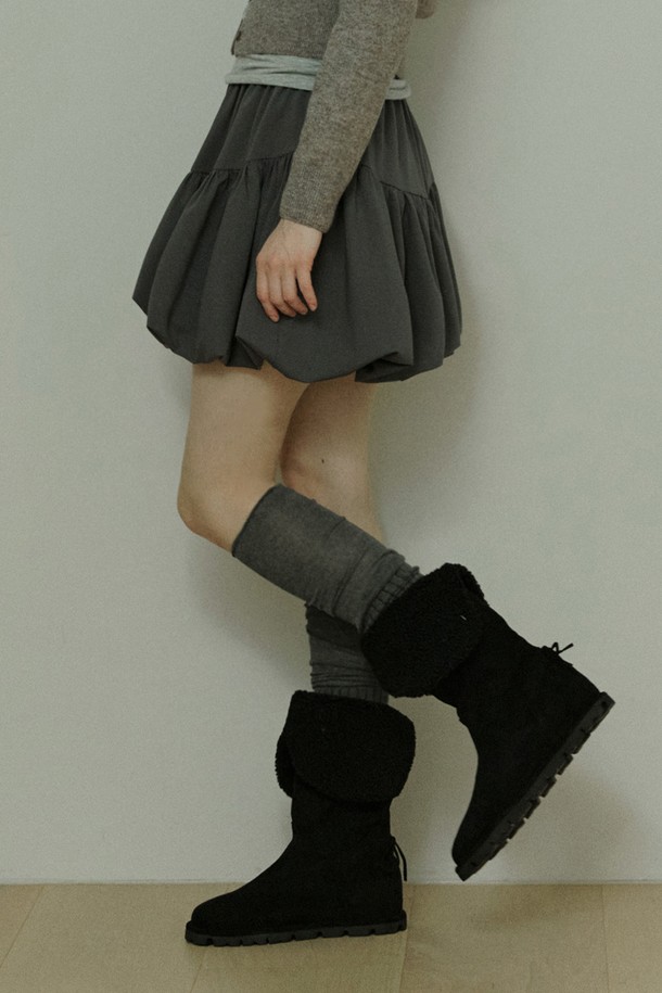 ADAUL - 미니스커트 - Wool balloon shirring mini skirt  - grey