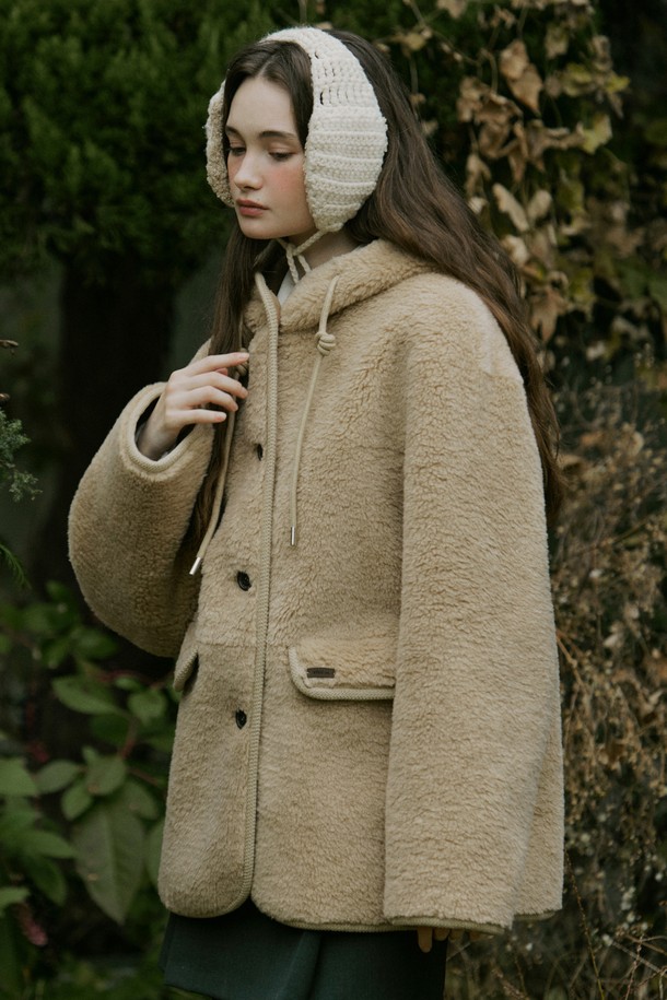 ADAUL - 코트 - Rope strap fluffy fur suede mustang coat - latte