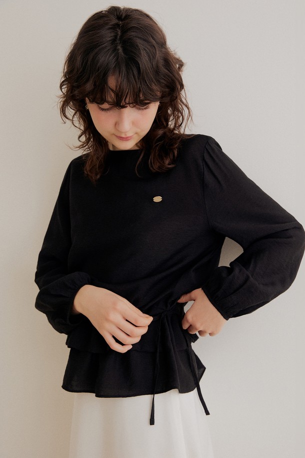 ADAUL - 블라우스 - Drawstring flare blouse - black