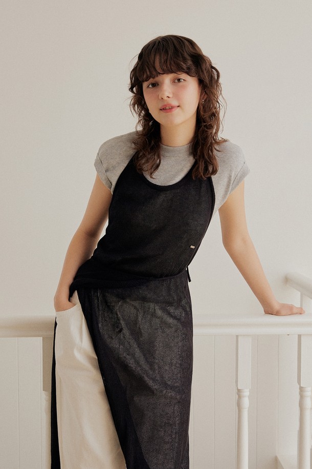 ADAUL - 긴소매 원피스 - Layered knit dress set - black