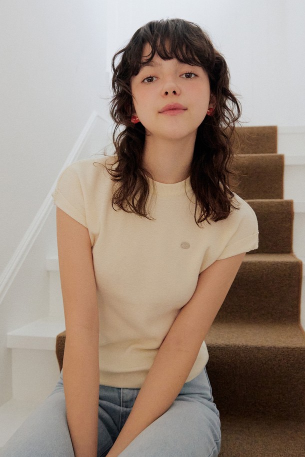 ADAUL - 스웨터 - Roll up pastel cap sleeve knit - 6color