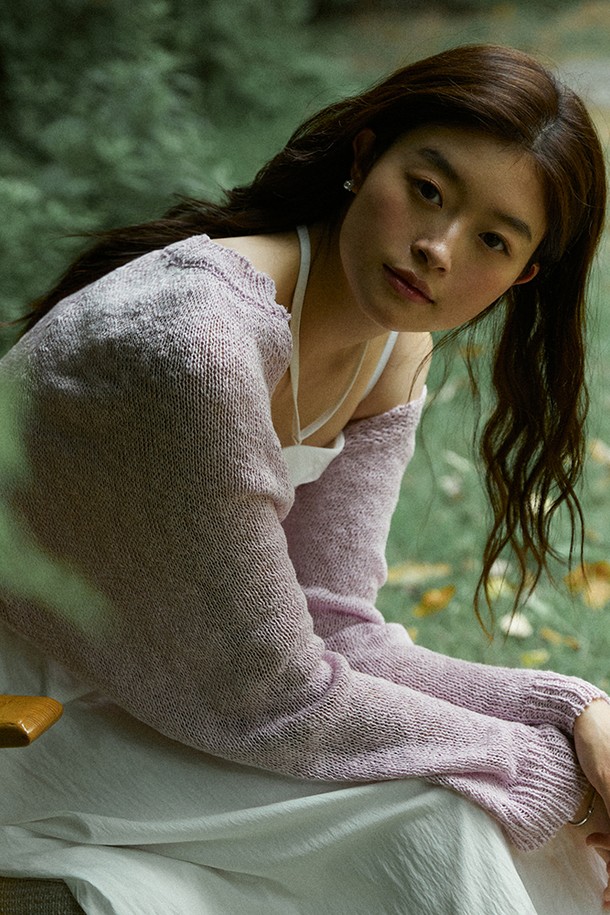 ADAUL - 가디건 - Loose fit silver AD logo bolero - palepink