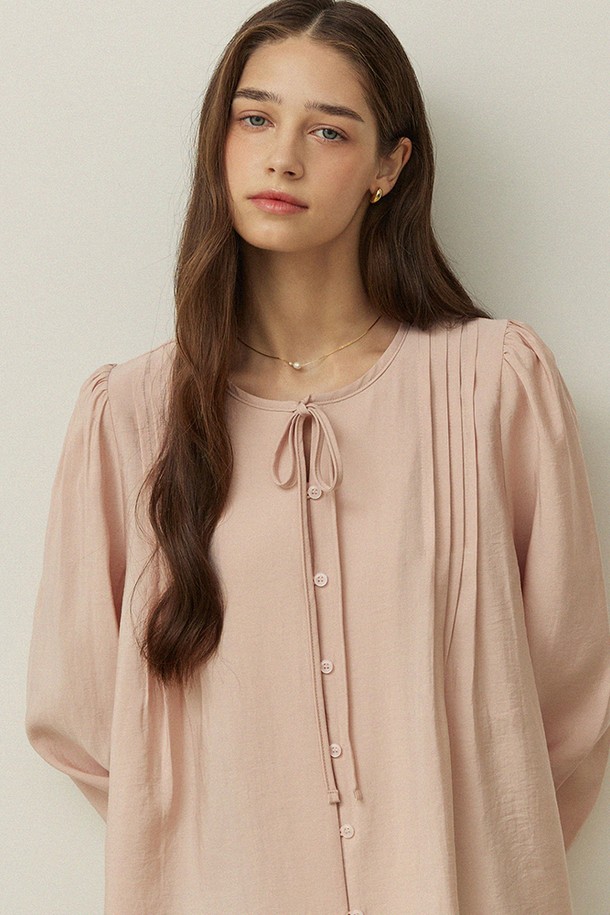 ADAUL - 블라우스 - Thin ribbon puff blouse - pink