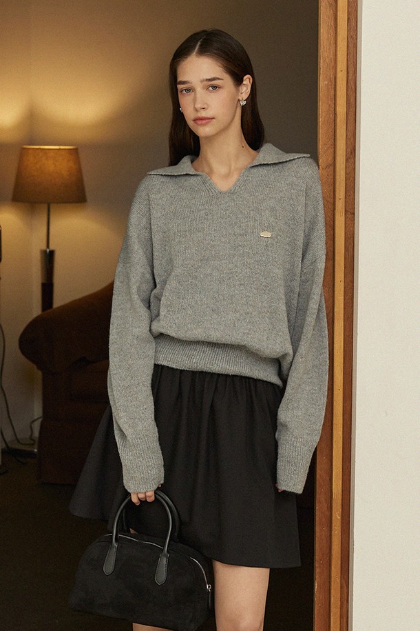 ADAUL - 스웨터 - Deep v neck loose fit knit - greymellange