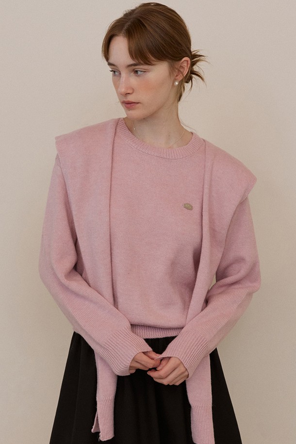 ADAUL - 스웨터 - Fake shawl round knit set - pink