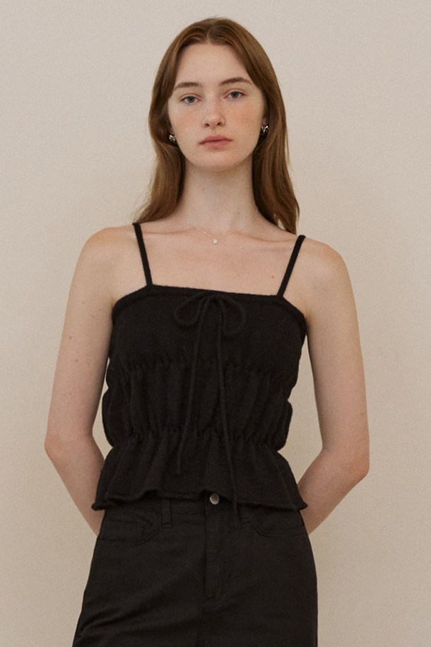 ADAUL - 스웨터 - Ribbon shirring knit sleeveless - black