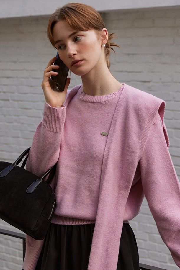 ADAUL - 스웨터 - Fake shawl round knit set - pink