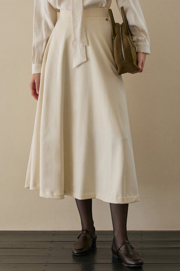 ADAUL - 롱스커트 - Simple wide flare long skirt - cream