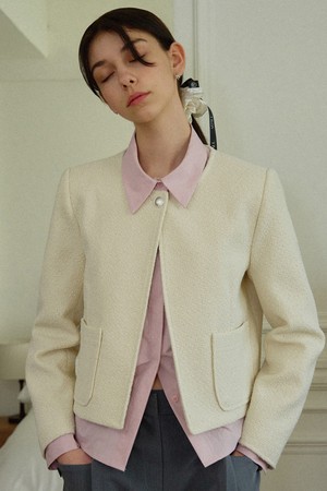 Aura one button tweed jacket - ivory