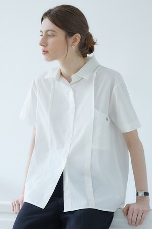 Pocket pintuck loose fit shirts - white