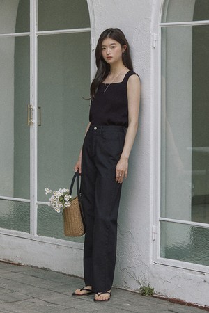 Force straight summer denim pants - black