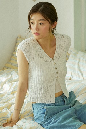 Matt button summer knit cardigan - white