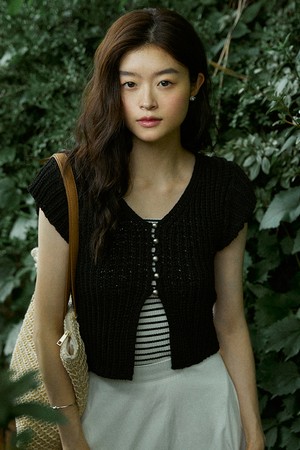 Matt button summer knit cardigan - black