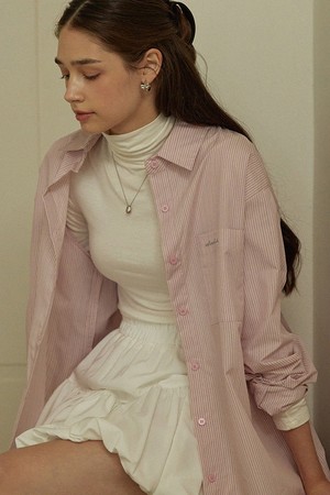 Over fit stripe ad embroidery shirts - pink