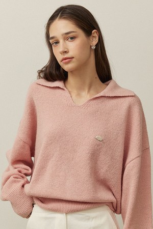 Deep v neck loose fit knit - vintage pink