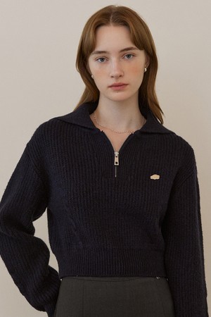 Twist sailor collar zip up knit - navy