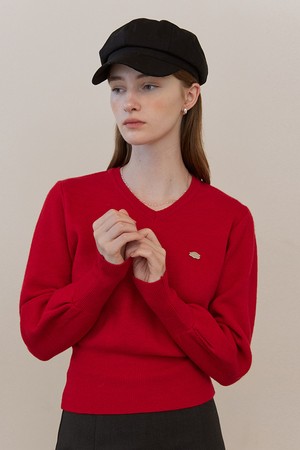 Bell sleeve v neck classic knit - red