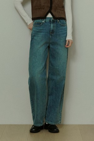 Deep natural straight denim pants - blue