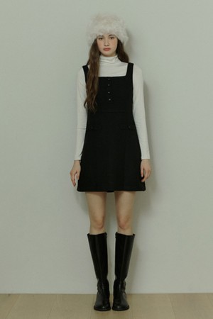 Square line button mini dress - black