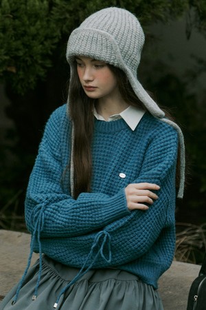 Waffle loose fit ribbon knit - oceanblue