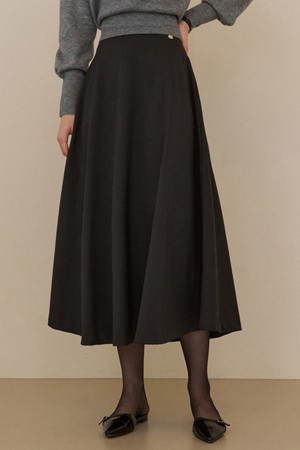 Simple wide flare long skirt - charcoal