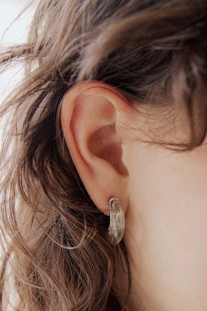 Acrylic crescent ring earring - silver