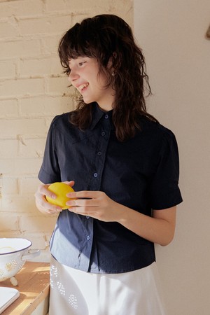 Basic v point puff shirts - navy