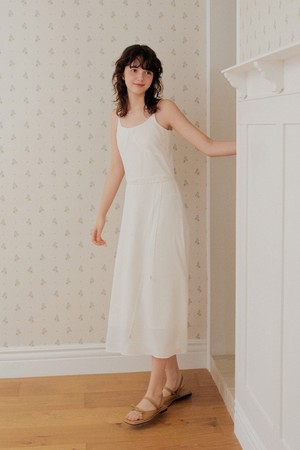 Jacquard rope belt long dress - ivory