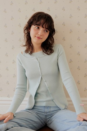 Boat neck button cardigan set - 4color