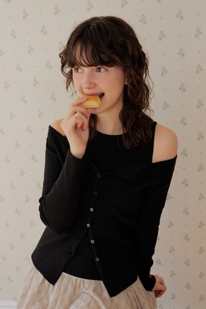 Boat neck button cardigan set - 4color