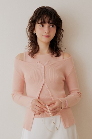 Boat neck button cardigan set - 4color