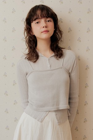 Button cardigan bustier set - blue grey