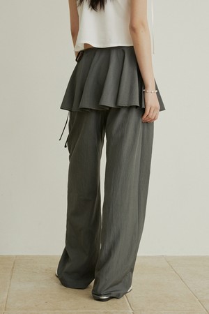 Nylon flare layered skirt pants - charcoal
