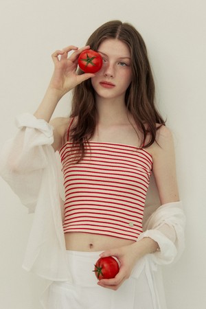 Thin line stripe sleeveless - red