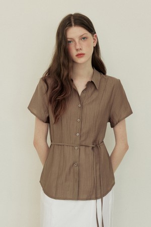 See through sheer belt shirt - ash brown