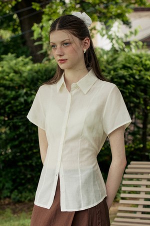 See through sheer belt shirt - ivory