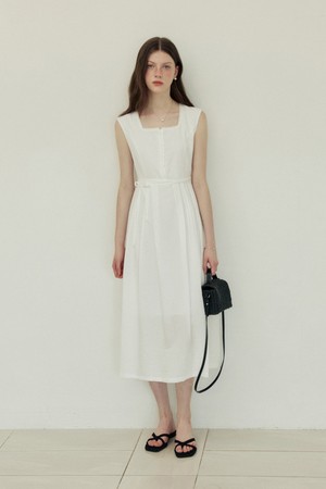 ★ADAUL★ Seersucker sleeveless shirring long dress ivory Seersucker sleeveless shirring long dress - ivory_ADAUL